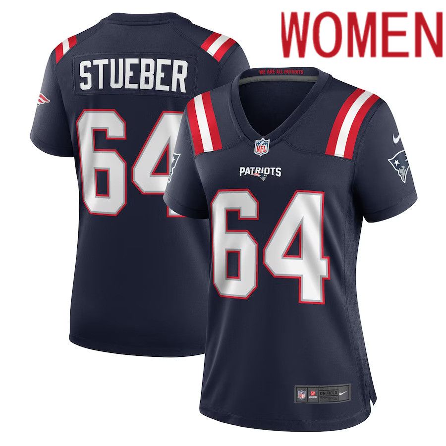 Women New England Patriots 64 Andrew Stueber Nike Navy Game Player NFL Jersey